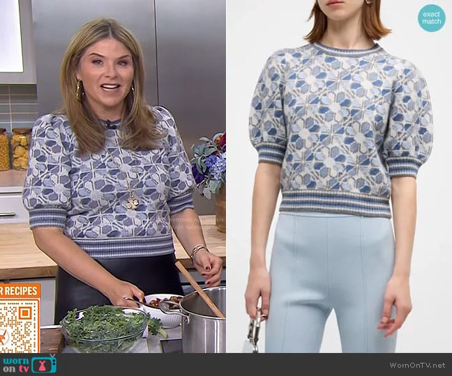 Adam Lippes Rose Medallion Jacquard Cashmere Top worn by Jenna Bush Hager on Today