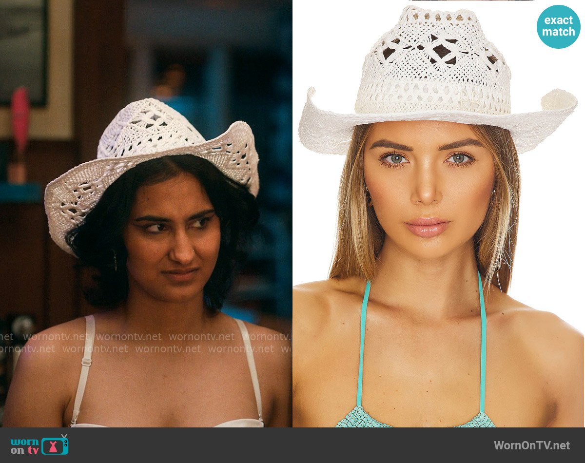 Ruslan Baginskiy Knitted Cowboy Hat worn by Bela Malhotra (Amrit Kaur) on The Sex Lives of College Girls