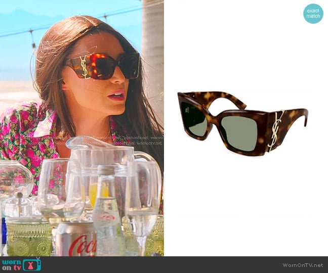 Saint Laurent Blaze Oversized Tortoiseshell Sunglasses worn by Bronwyn Newport on The Real Housewives of Salt Lake City