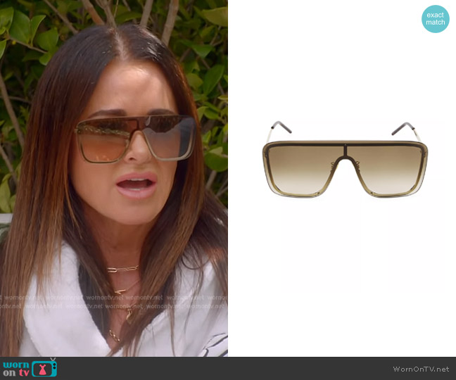 Saint Laurent New Wave 99MM Mask Sunglasses worn by Kyle Richards on The Real Housewives of Beverly Hills