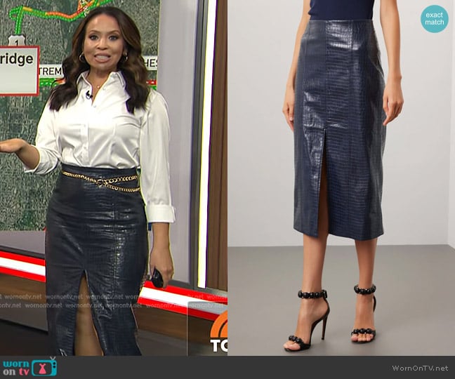 Tanya Taylor Salma Skirt in Dark Navy worn by Adelle Caballero on Today