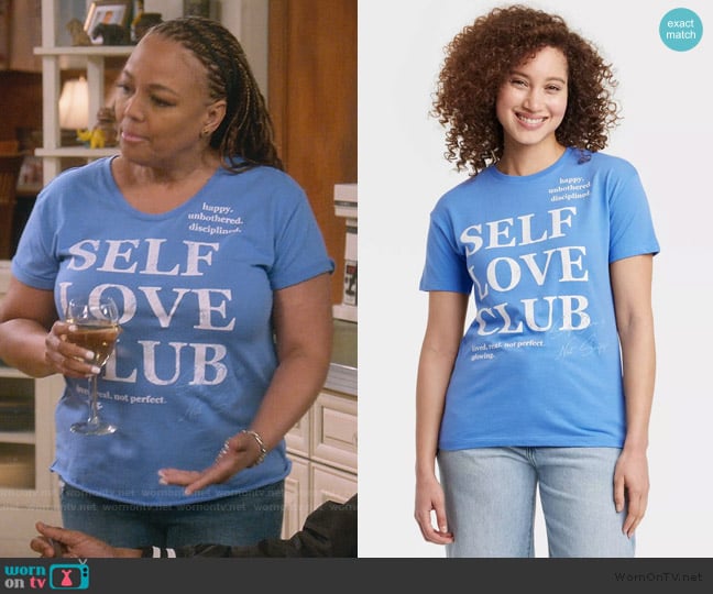 Grayson Threads at Target Self Love Club Short Sleeve Graphic T-Shirt worn by Regina Upshaw (Kim Fields) on The Upshaws