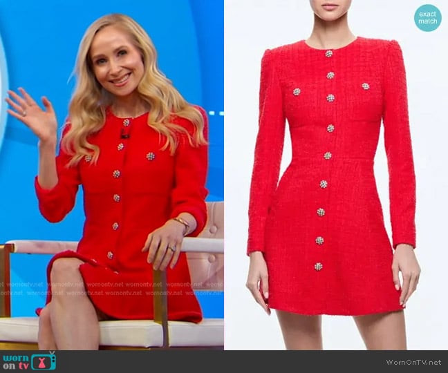 Alice + Olivia Shiloh Long Sleeve Tweed Minidress worn by Dr. Whitney Bowe on Good Morning America