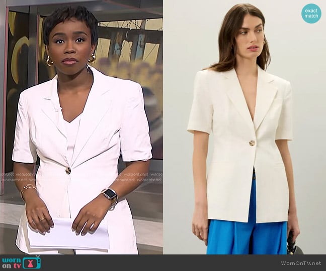 Eudon Choi Collective Short Sleeve Linen Blazer worn by Zinhle Essamuah on NBC News Daily