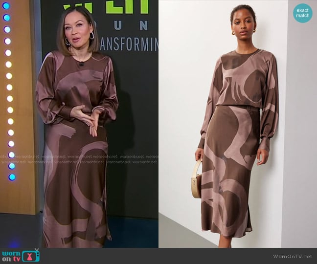 Slate & Willow Balloon Sleeve Top and Skirt worn by Eva Pilgrim on Good Morning America