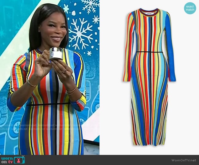 Christopher John Rogers Stripe Chenille Ribbed Long-Sleeve Dress worn by Dr. Michelle Henry on Today