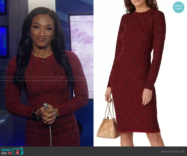 Thakoon Collective Sweater Dress in Maroon worn by Brittany Bell on Good Morning America