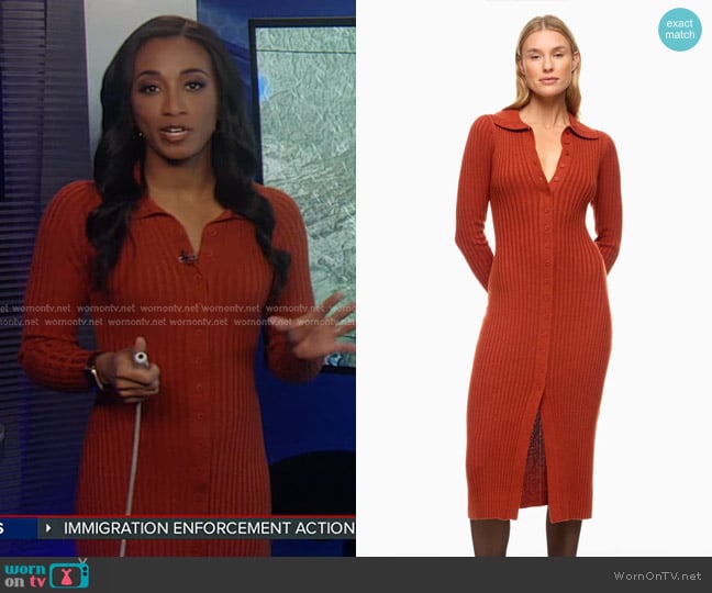 Thakoon Collective Ribbed Cardigan Midi Dress worn by Brittany Bell on Good Morning America