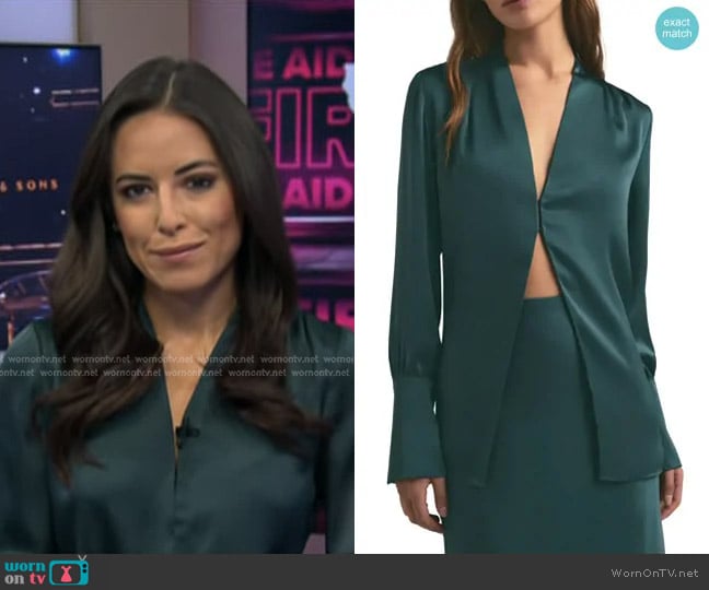 Favorite Daughter The Izzy Satin Top in Juniper worn by Kaylee Hartung on Today