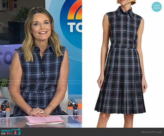 Thom Browne Plaid Wool-Linen Midi-Dress in Dark Navy worn by Savannah Guthrie on Today