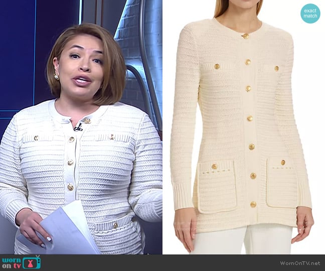 Gilma Avalos’s white ribbed cardigan on NBC News Daily