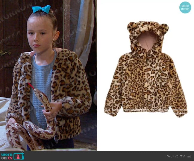 Tucker + Tate Faux Shearling Hooded Jacket in Leopard worn by Rachel Black (Finley Rose Slater) on Days of our Lives