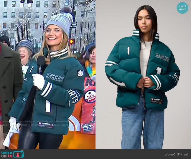 Off Season x NFL Unisex Jalen Hurts Philadelphia Eagles Puffer Jacket in Midnight Green worn by Savannah Guthrie on Today