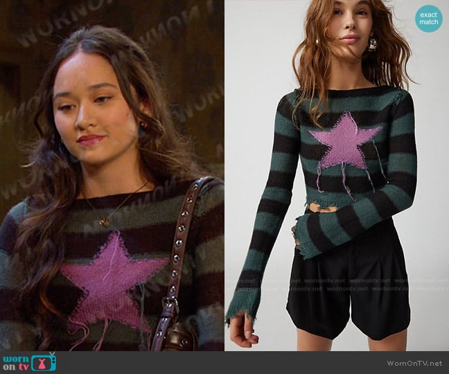 Urban Outfitters Rock Star Distressed Sweater worn by Sophia Choi (Madelyn Kientz) on Days of our Lives