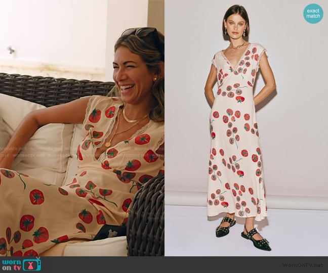 Vrg Grl Vintage Lover Bias Cut Maxi Dress in Roma worn by Erin Lichy on The Real Housewives of New York City