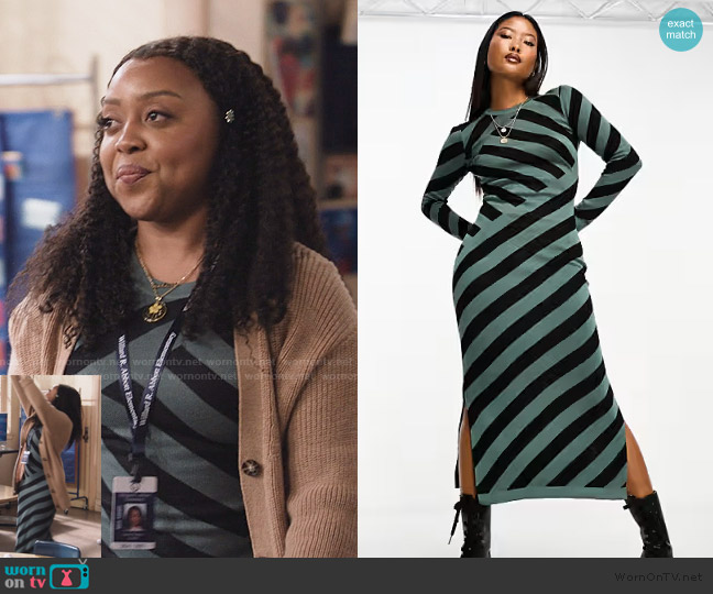 Vero Moda Stripe knitted maxi dress in green and black worn by Janine Teagues (Quinta Brunson) on Abbott Elementary