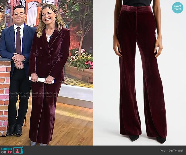 Veronica Beard Lebone Velvet Wide Leg Pants in Wine worn by Savannah Guthrie on Today