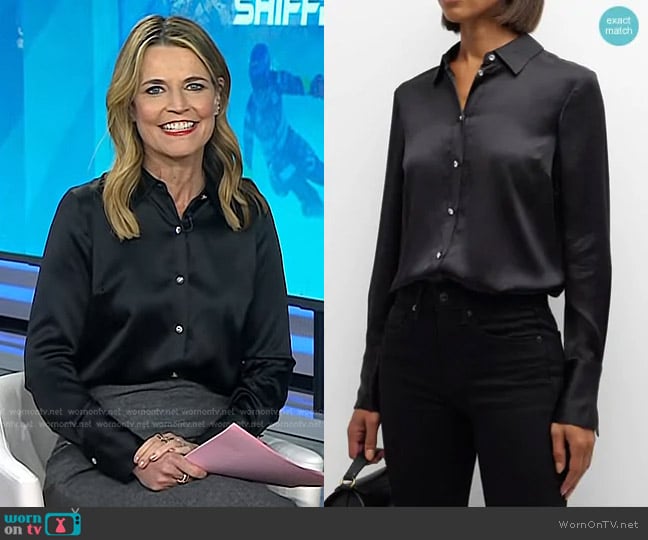 Veronica Beard Monique Long-Sleeve Satin Top worn by Savannah Guthrie on Today