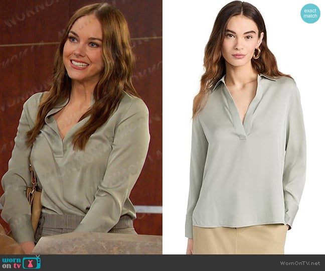 Vince Pullover Polo in Silver Sage worn by Stephanie Johnson (Abigail Klein) on Days of our Lives