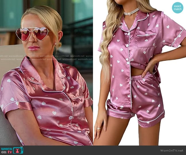 WDIRARA at Amazon Satin Short Sleeve Shirt and Shorts Set worn by Whitney Rose on The Real Housewives of Salt Lake City