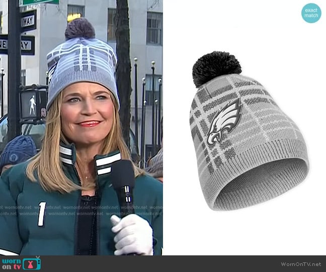 WEAR by Erin Andrews Philadelphia Eagles Plaid Knit Hat with Pom and Scarf Set worn by Savannah Guthrie on Today