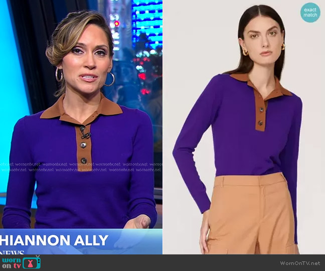 Tory Burch Wool Polo Sweater worn by Rhiannon Ally on Good Morning America