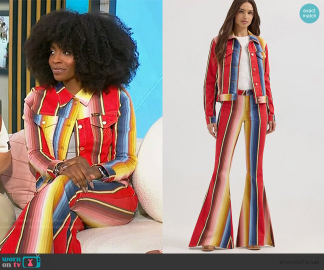 Wrangler Wilson Rodeo Ben Stripe Trucker Jacket worn by Rinny Perkins on Tamron Hall Show