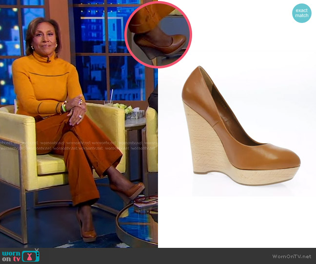 Saint Laurent Wooden Wedge heel Pumps worn by Robin Roberts on Good Morning America