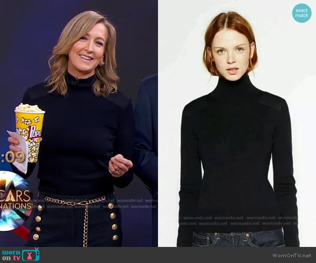 Zara Military Sweater with Shoulder Patch worn by Lara Spencer on Good Morning America