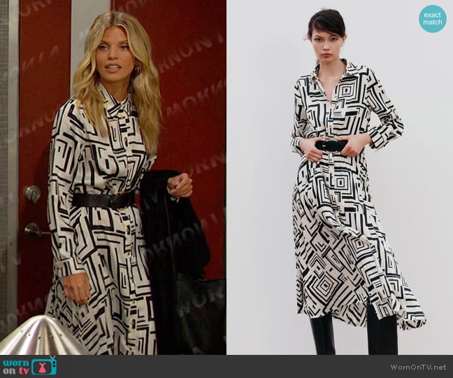 Zara Print Satin Effect Belted Dress worn by Catherina Greene (AnnaLynne McCord) on Days of our Lives