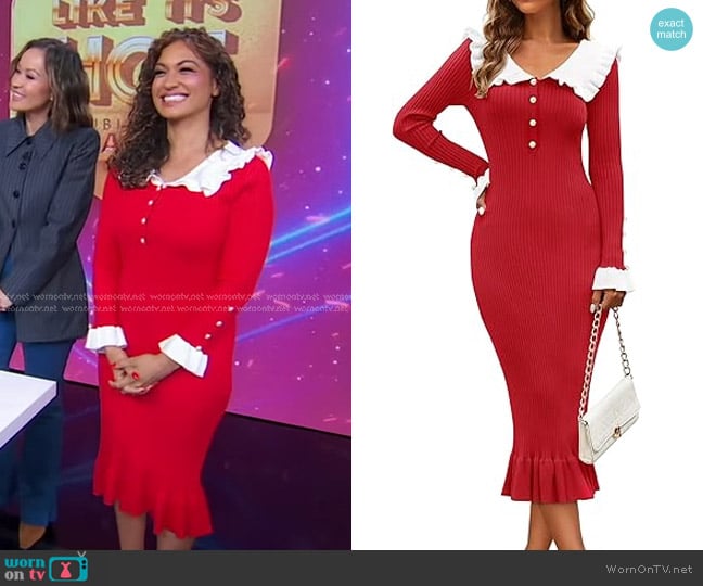 ZESICA at Amazon Long Sleeve Sweater Dress worn by Milly Almodovar on Good Morning America