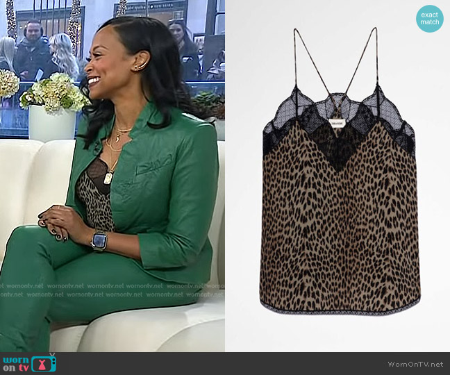 Zadig & Voltaire Christy Leopard Print Lace Trim Camisole worn by Rhea Williams on Today