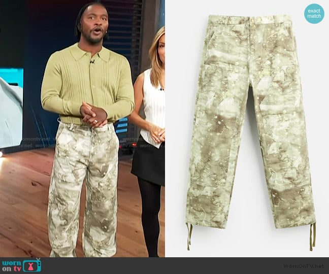 Zara Abstract Print Carpenter Pants worn by Scott Evans on Access Hollywood