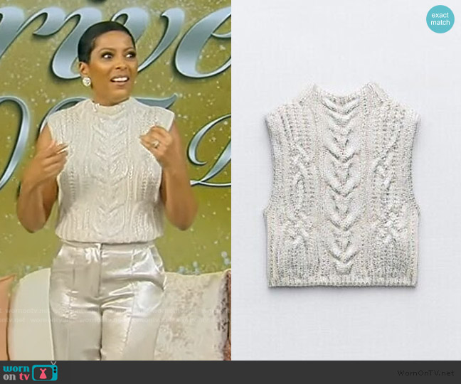 Zara Metallic Cable Knit Vest worn by Tamron Hall on Tamron Hall Show