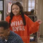 Aaliya’s red what ever print sweater on The Upshaws