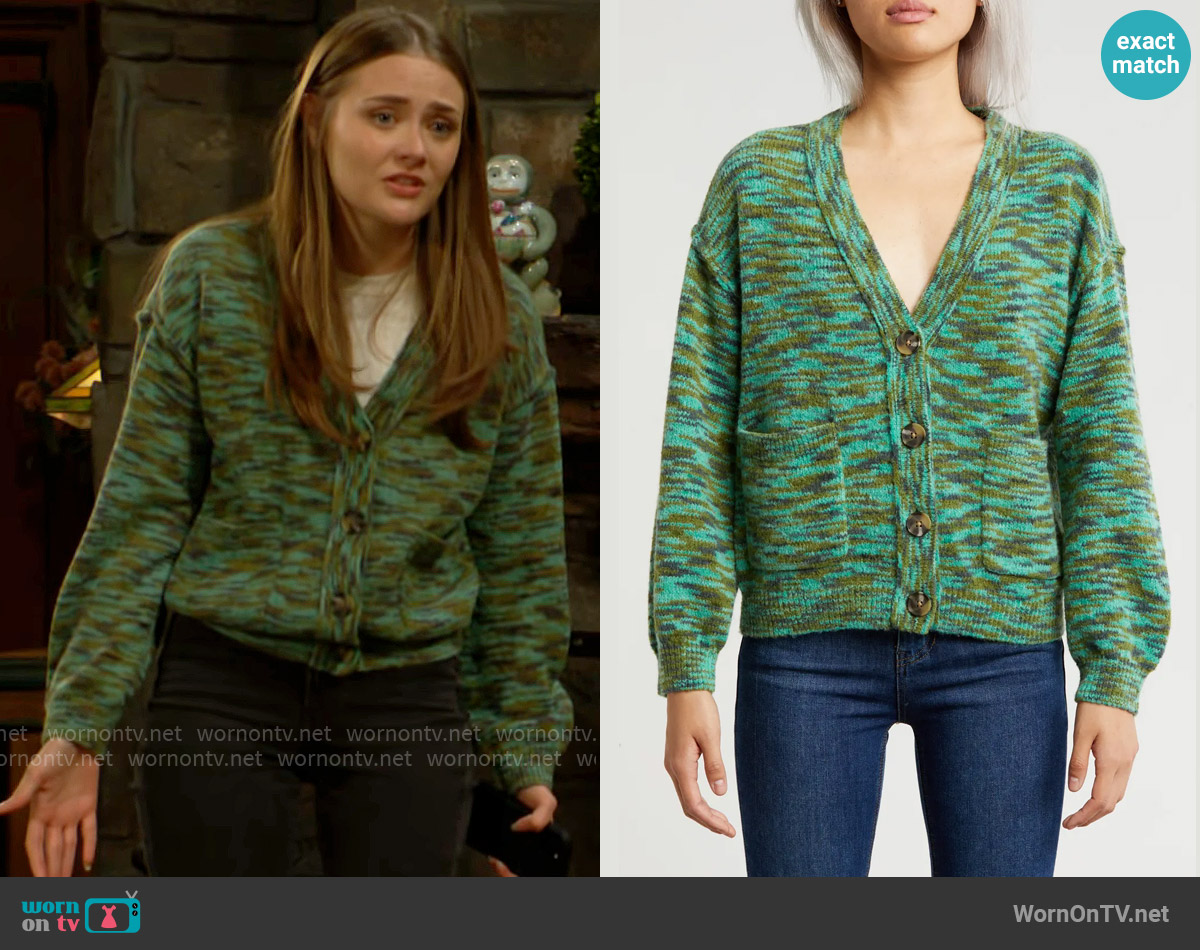 Abound Oversize Space Dye Cardigan worn by Faith Newman (Reylynn Caster) on The Young and the Restless