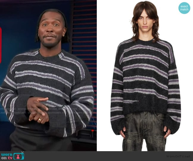 Acne Studios Striped wool and mohair-blend sweater worn by Scott Evans on Access Hollywood