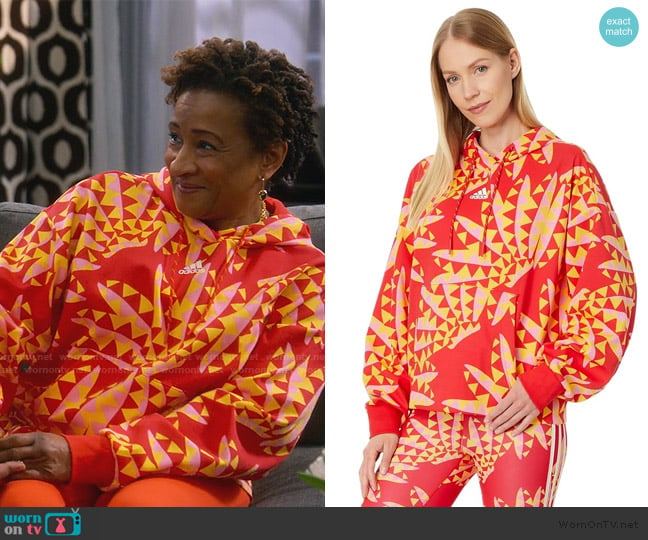 Tomato and Spring Yellow by Adidas x Farm Rio Printed Hoodie worn by Lucretia Turner (Wanda Sykes) on The Upshaws