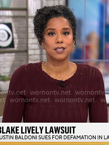 Adriana Diaz’s burgundy knit midi dress on CBS Mornings