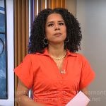 Adriana Diaz’s orange ruched shirtdress on CBS Mornings