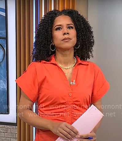 Adriana Diaz's orange ruched shirtdress on CBS Mornings