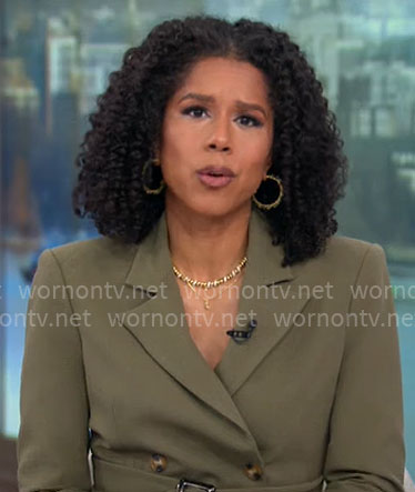 Adriana Diaz's olive green belted blazer on CBS Mornings