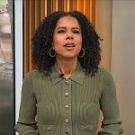 Adriana Diaz’s green rib knit dress with button front on CBS Mornings