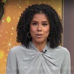 Adriana Diaz’s sage green twist-neck blouse on CBS Mornings