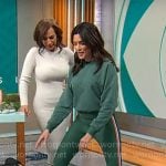 Adriane Kiss’s green side stripe leggings and sweatshirt on CBS Mornings