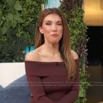 Adrianna Costa’s brown off shoulder dress on Access Hollywood