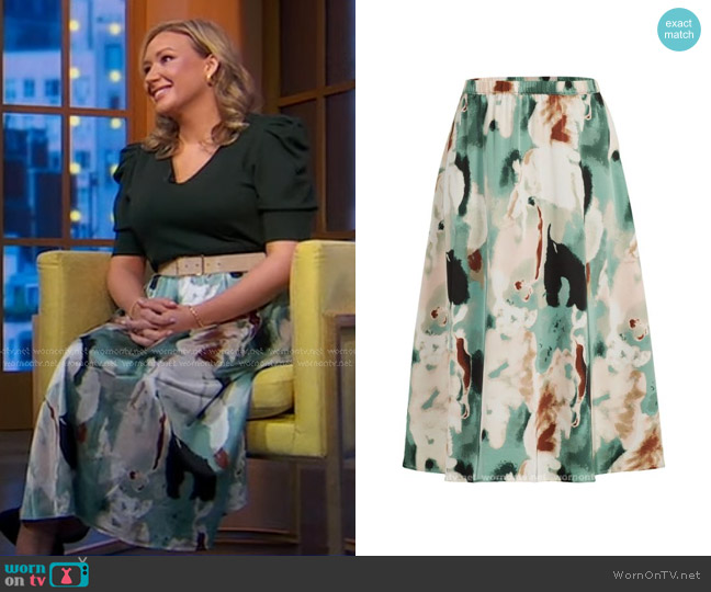 Adrianna Papell Abstract Pleated Midi Skirt worn by Alexandra Sowa on Good Morning America