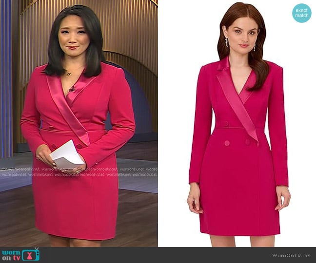 Nancy Chen’s pink blazer dress on CBS Evening News