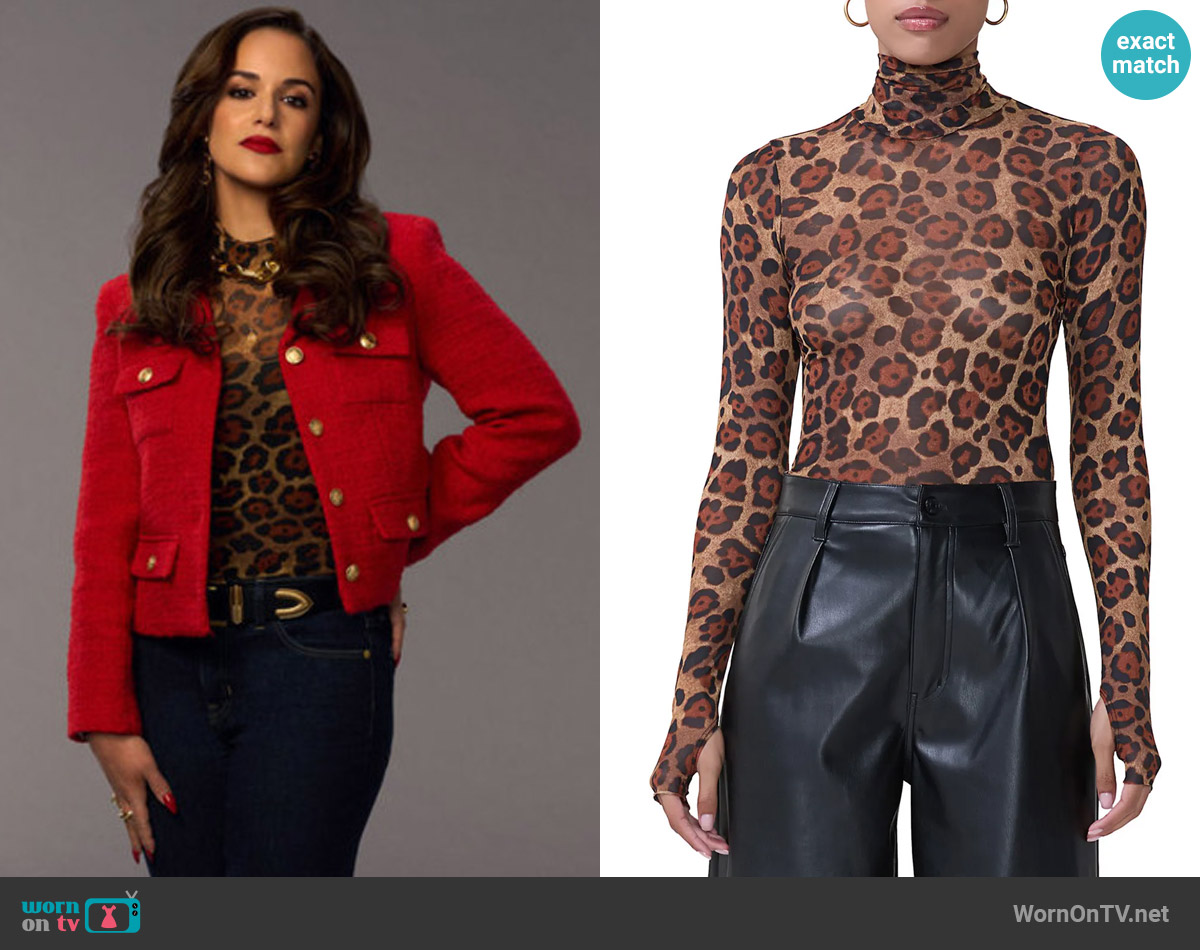 AFRM Zadie Top in Cocoa Leopard worn by Birdie (Melissa Fumero) on Grosse Pointe Garden Society