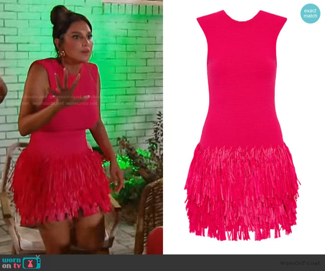 Aje Rushes Raffia Knit Mini Dress worn by Leva Bonaparte on Southern Charm